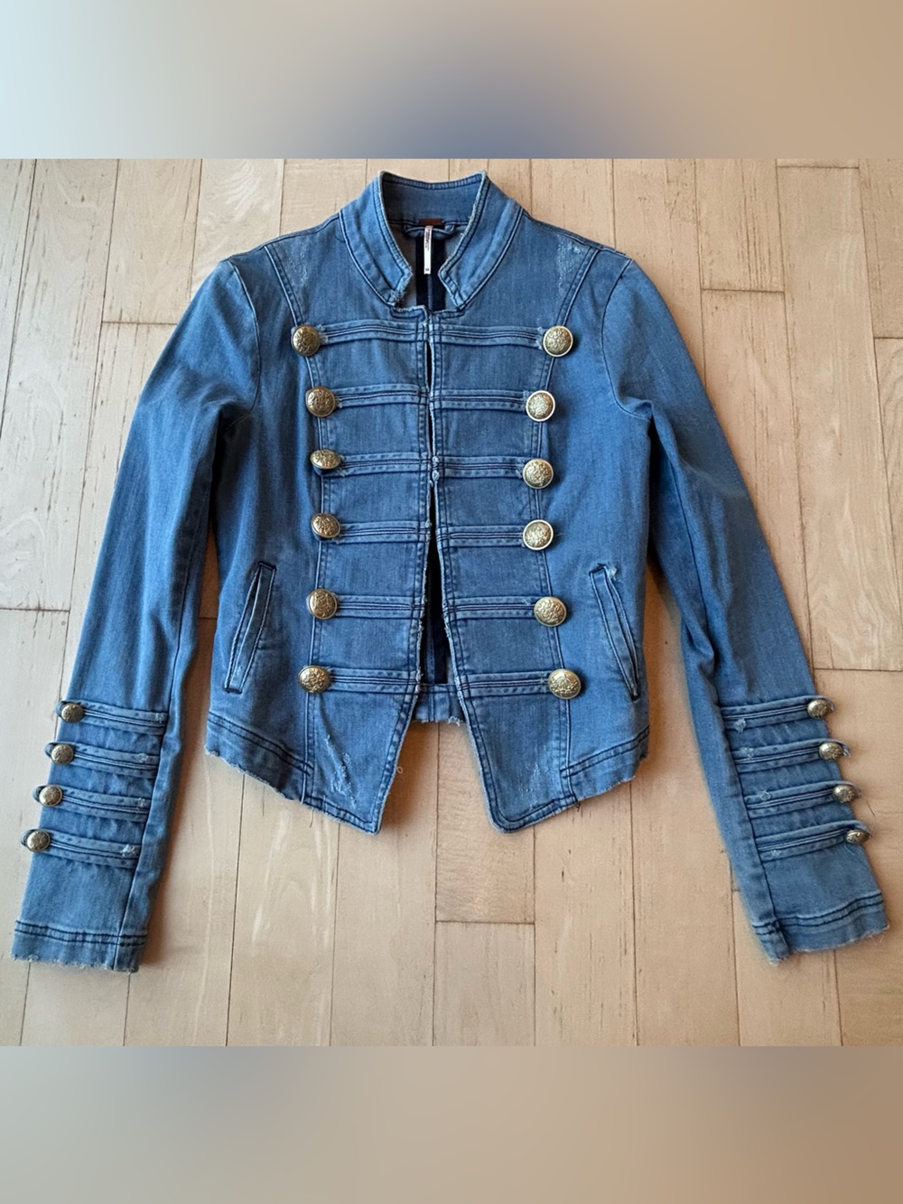 Free People Light Blue Denim Military Jacket Size XS - Picture 8 of 16